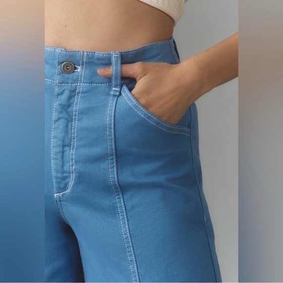 Anthropologie Maeve The Delaney Clean Seamed High Rise Wide Leg Crop Pants Blue - Picture 3 of 13